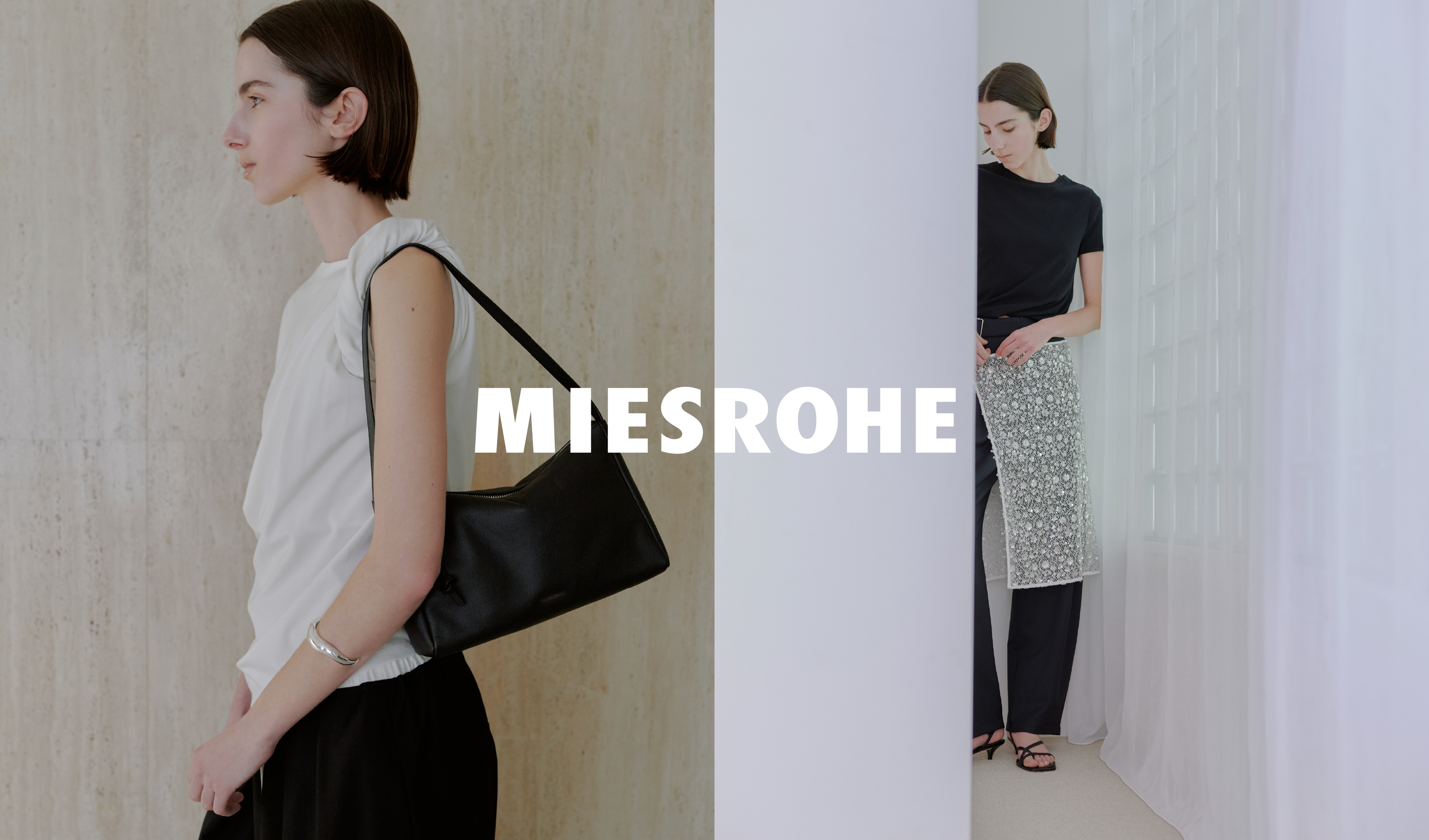 MIESROHE サテンへレアミディスカート アシンメトリー 白 0 MIESROHE（ミースロエ）の「サテンIライン切り替えスカート（スカート